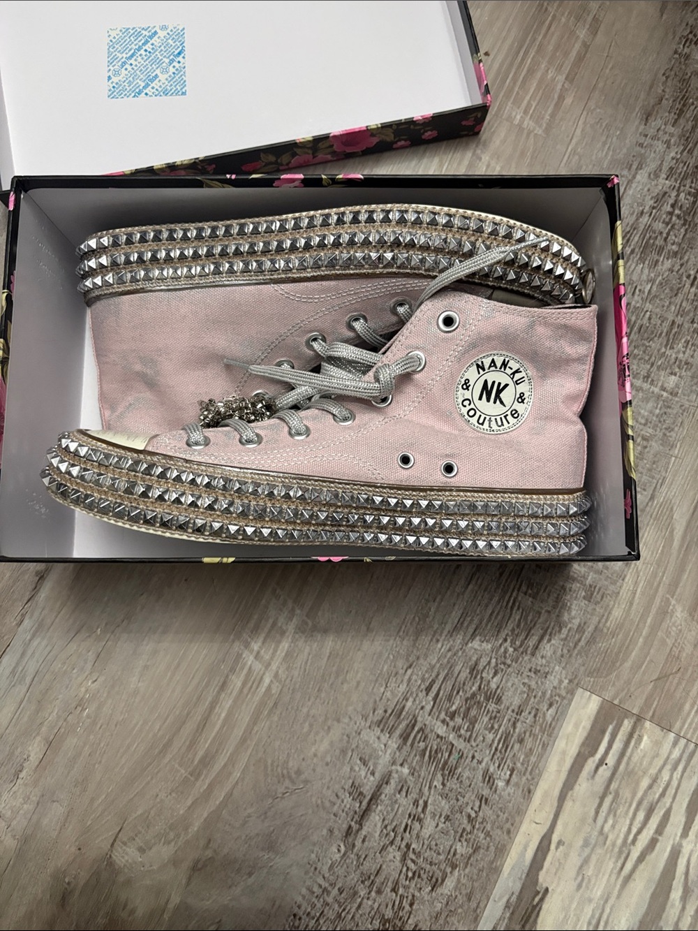 NK Couture Women's Pink High-Top Studded Platform Sneakers
